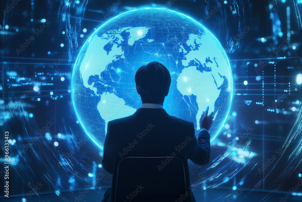 Business concept , Man touching global network and data exchanges over the world 3D rendering, Business concept , Man touching global network and data exchanges over the world 3D rendering,