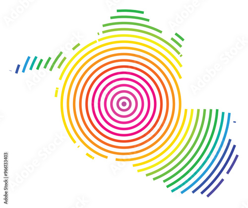 Symbol Map of the State Rondonia (Brazil) showing the territory with concentric circles in rainbow colors like a shooting target