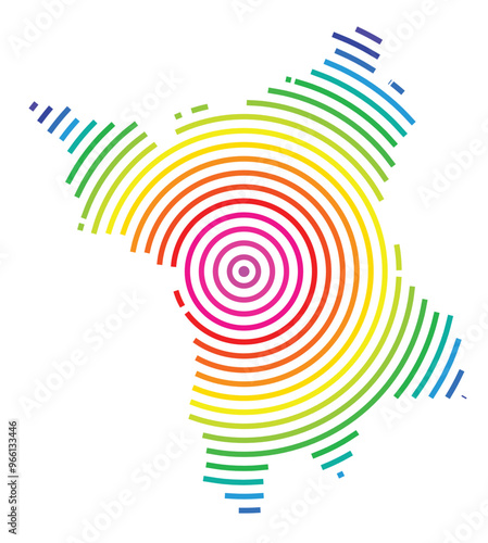 Symbol Map of the State Roraima (Brazil) showing the territory with concentric circles in rainbow colors like a shooting target
