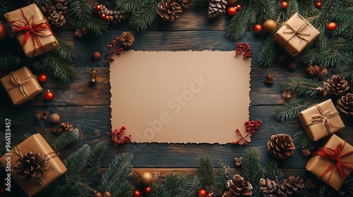 Rustic Christmas Frame with Blank Paper
