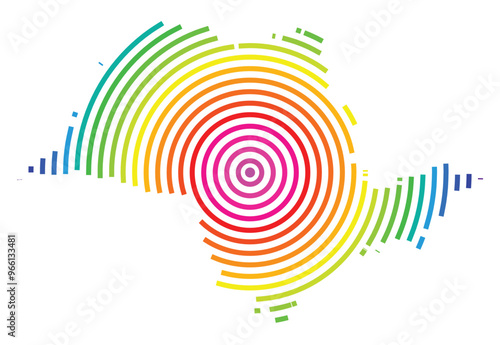 Symbol Map of the State Sao Paulo (Brazil) showing the territory with concentric circles in rainbow colors like a shooting target