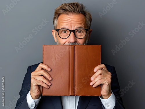 A victorious author holding a bestseller, but the blank pages reveal the burden of future creativity. photo