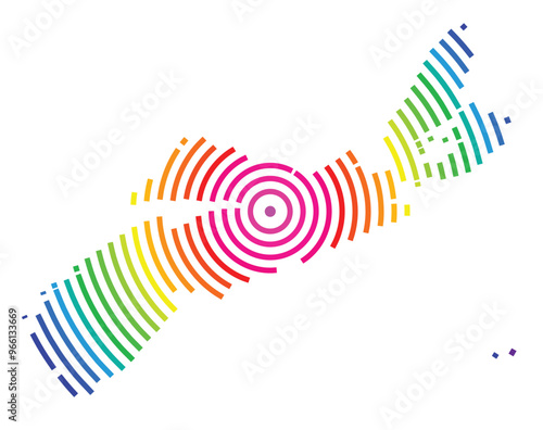 Symbol Map of the Province Nova Scotia (Canada) showing the territory with concentric circles in rainbow colors like a shooting target