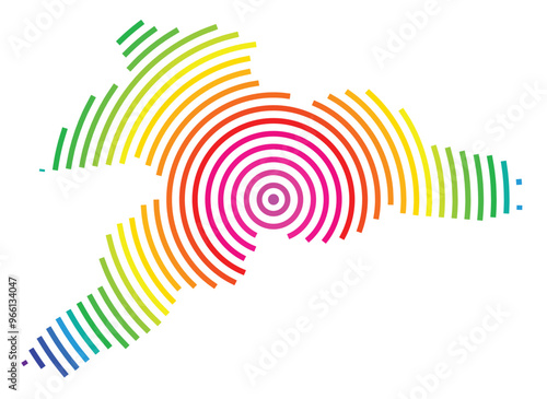 Symbol Map of the Kanton Jura (Switzerland) showing the Kanton with concentric circles in rainbow colors like a shooting target