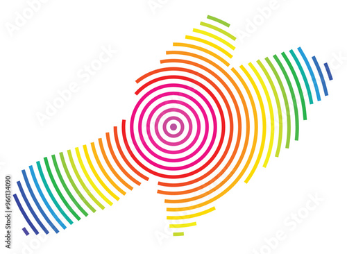 Symbol Map of the Kanton Neuchatel (Switzerland) showing the Kanton with concentric circles in rainbow colors like a shooting target