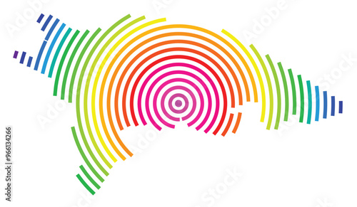 Symbol Map of the Kanton Thurgau (Switzerland) showing the Kanton with concentric circles in rainbow colors like a shooting target