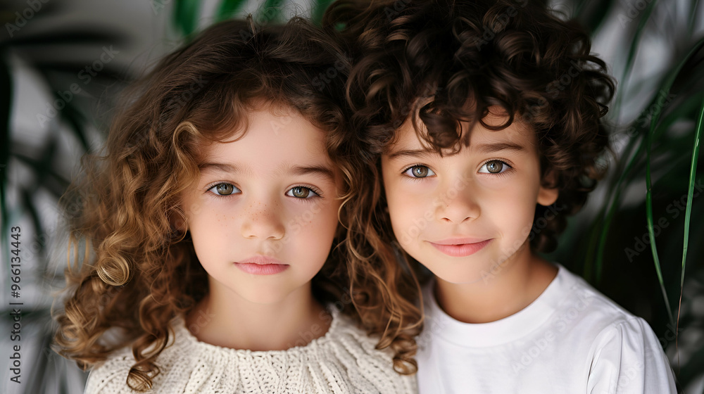 Portrait Young Siblings Hugging Each Other Portrait Young Siblings Hugging Each Other