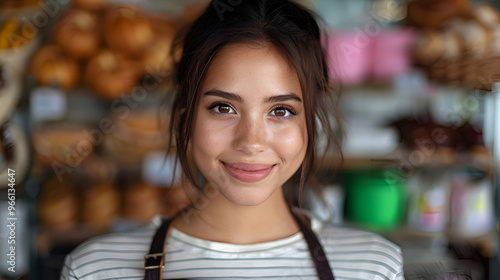 Wallpaper Mural Portrait Young Smiling Woman Standing Bakery Torontodigital.ca