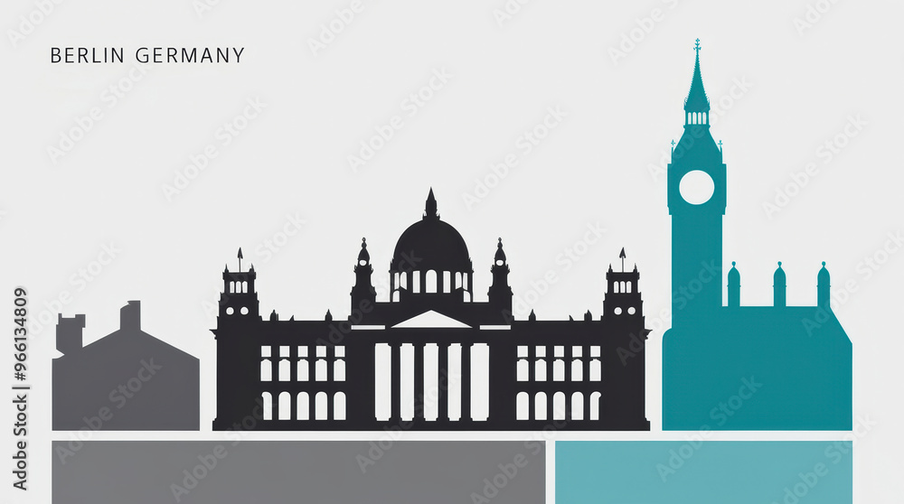 Fototapeta premium Skyline Illustration of the Berlin city Germany, silhouette vector of famous places