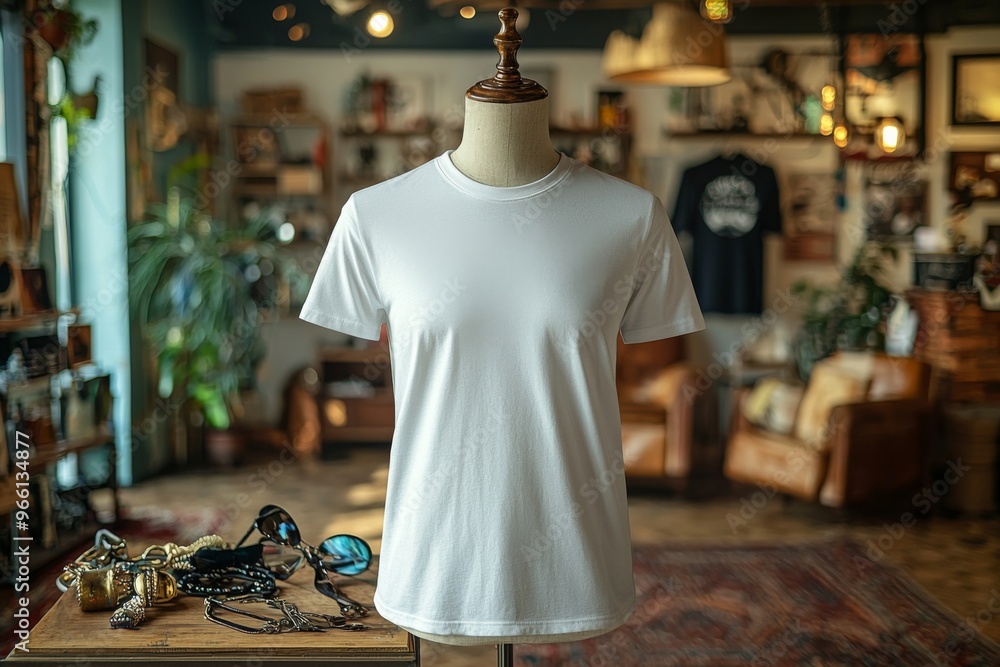 Tshirt on stylish mannequin in boutique background created with Generative AI Tshirt on stylish mannequin in boutique background created with Generative AI