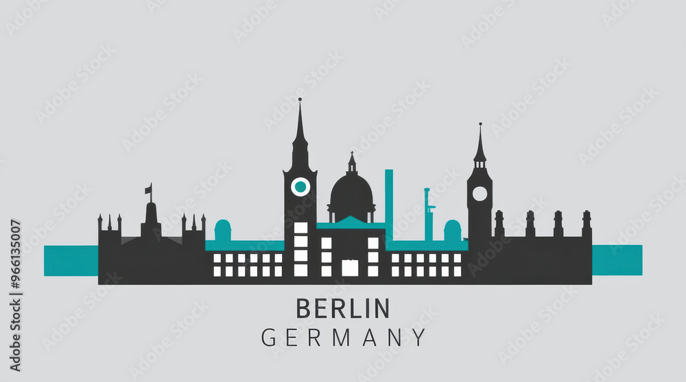 Naklejka premium Skyline Illustration of the Berlin city Germany, silhouette vector of famous places