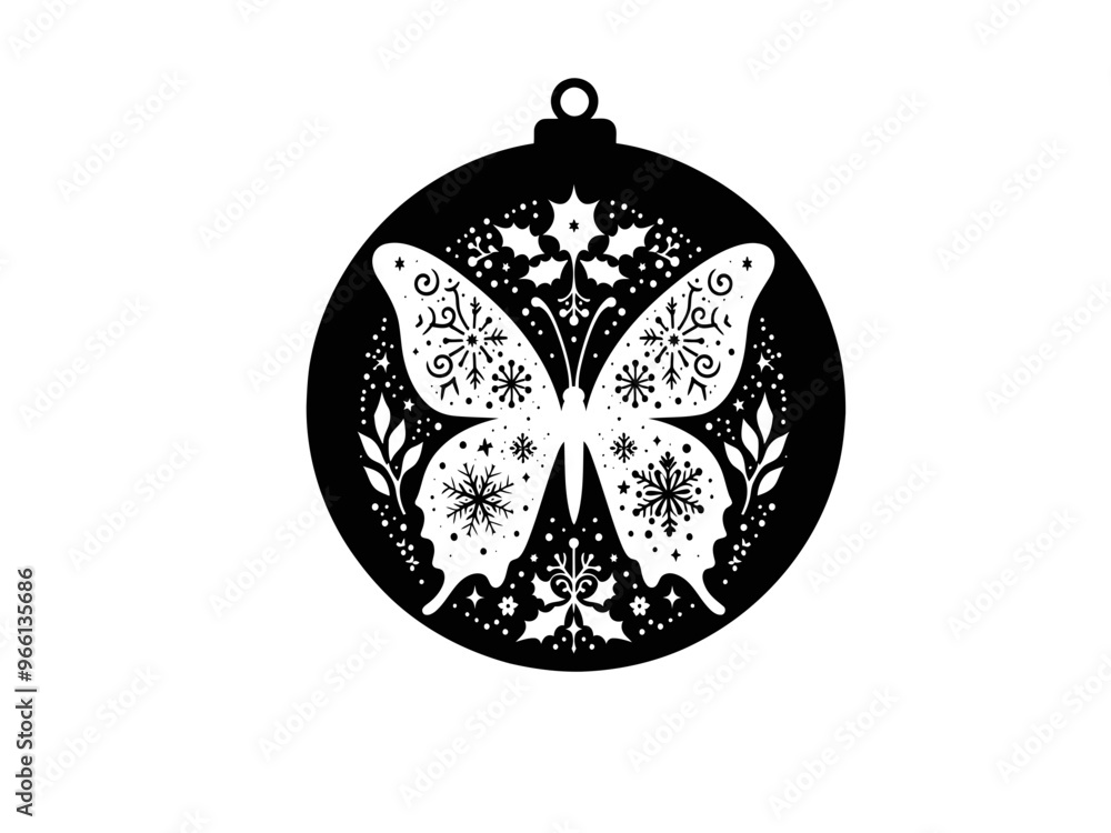 Elegant Butterfly Christmas Ornament Emblem SVG Vector | Graceful Silhouette for Holiday Decor Elegant Butterfly Christmas Ornament Emblem SVG Vector | Graceful Silhouette for Holiday Decor