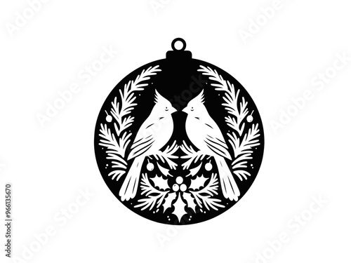 Vibrant Cardinal Christmas Ornament Emblem SVG Vector | Cheerful Silhouette for Holiday Decor