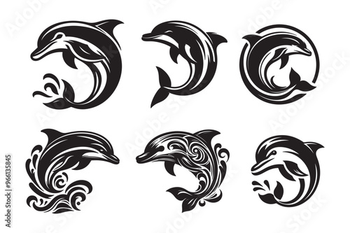 Wallpaper Mural Dolphin silhouette vector illustrations Torontodigital.ca