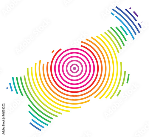 Symbol Map of the Region Ustecky (Czech Republic) showing the territory with concentric circles in rainbow colors like a shooting target