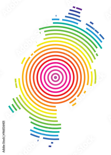 Symbol Map of the Bundesland Hessen (Germany) showing the Bundesland with concentric circles in rainbow colors like a shooting target