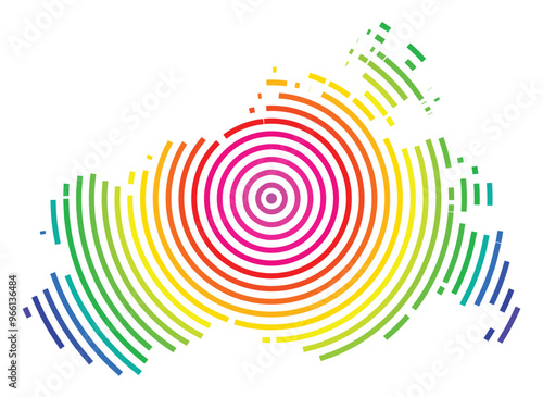 Symbol Map of the Bundesland Mecklenburg-Vorpommern (Germany) showing the Bundesland with concentric circles in rainbow colors like a shooting target