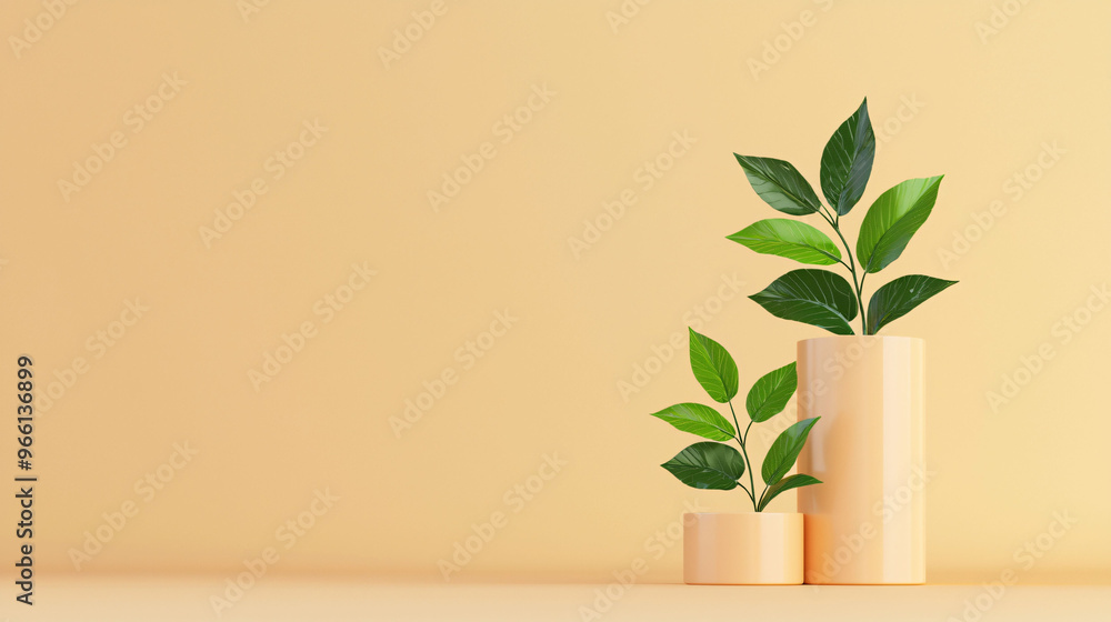 Minimalist stacked growth bars with vibrant green plants symbolize financial success and growth. soft yellow background enhances serene atmosphere, promoting sense of tranquility and prosperity Minimalist stacked growth bars with vibrant green plants symbolize financial success and growth. soft yellow background enhances serene atmosphere, promoting sense of tranquility and prosperity