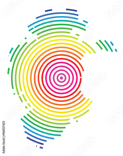 Symbol Map of the Provincia Burgos (Spain) showing the territory with concentric circles in rainbow colors like a shooting target