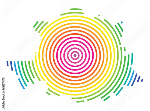 Symbol Map of the Provincia Caceres (Spain) showing the territory with concentric circles in rainbow colors like a shooting target