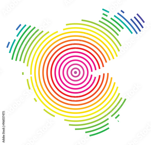 Symbol Map of the Provincia Cadiz (Spain) showing the territory with concentric circles in rainbow colors like a shooting target