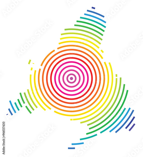 Symbol Map of the Provincia Madrid (Spain) showing the territory with concentric circles in rainbow colors like a shooting target