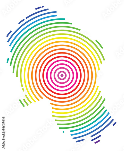 Symbol Map of the Provincia Cordoba (Spain) showing the territory with concentric circles in rainbow colors like a shooting target