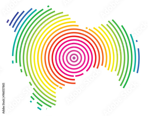 Symbol Map of the Provincia Guadalajara (Spain) showing the territory with concentric circles in rainbow colors like a shooting target