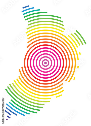 Symbol Map of the Provincia Lerida (Spain) showing the territory with concentric circles in rainbow colors like a shooting target