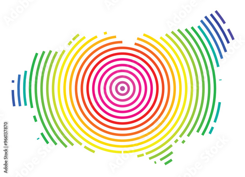 Symbol Map of the Provincia Leon (Spain) showing the territory with concentric circles in rainbow colors like a shooting target