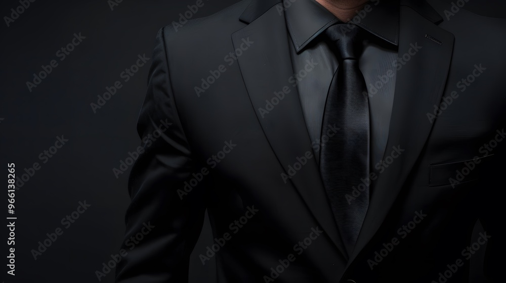 Close-up of a Man's Black Suit and Tie Close-up of a Man's Black Suit and Tie