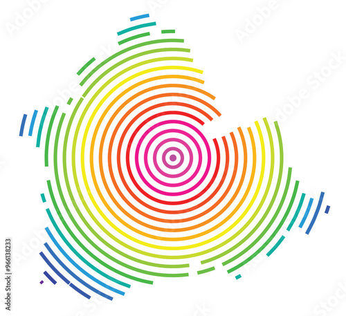 Symbol Map of the Provincia Sevilla (Spain) showing the territory with concentric circles in rainbow colors like a shooting target