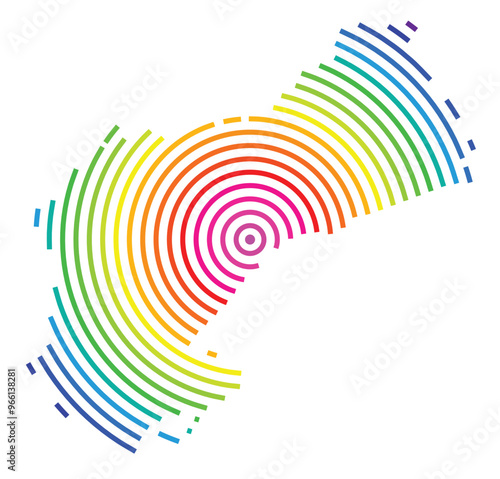 Symbol Map of the Provincia Tarragona (Spain) showing the territory with concentric circles in rainbow colors like a shooting target
