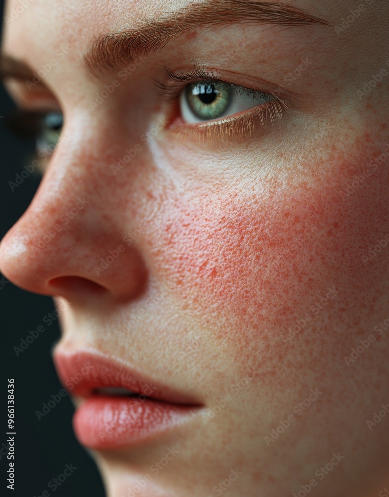 Detailed depiction of rosacea with redness Detailed depiction of rosacea with redness