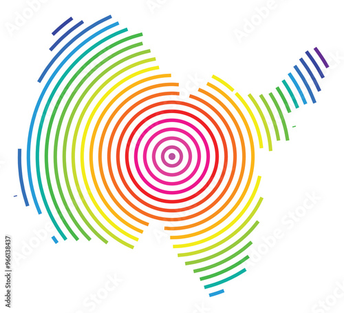 Symbol Map of the Departement Ain (France) showing the territory with concentric circles in rainbow colors like a shooting target