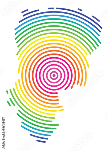 Symbol Map of the Departement Aisne (France) showing the territory with concentric circles in rainbow colors like a shooting target