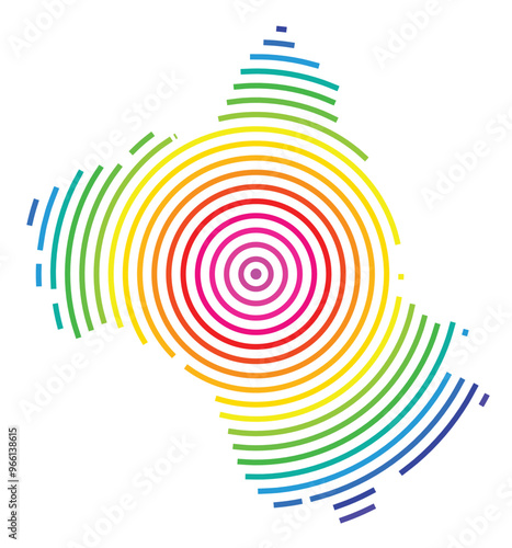 Symbol Map of the Departement Aveyron (France) showing the territory with concentric circles in rainbow colors like a shooting target