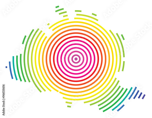 Symbol Map of the Departement Ariege (France) showing the territory with concentric circles in rainbow colors like a shooting target