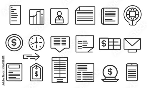 Finance and business line icons collection