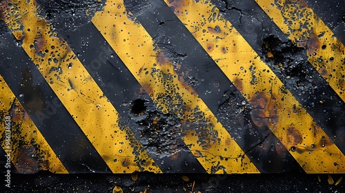 Worn Yellow and Black Diagonal Stripes on a Surface