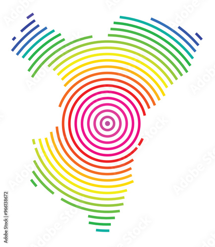 Symbol Map of the Departement Bas-Rhin (France) showing the territory with concentric circles in rainbow colors like a shooting target