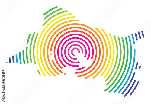 Symbol Map of the Departement Bouches-du-Rhone (France) showing the territory with concentric circles in rainbow colors like a shooting target