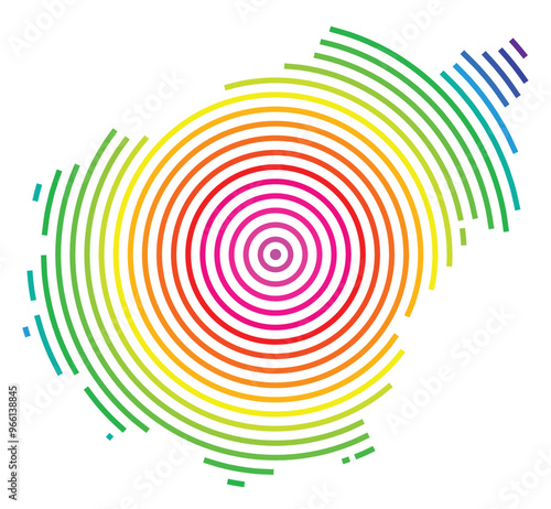 Symbol Map of the Departement Correze (France) showing the territory with concentric circles in rainbow colors like a shooting target