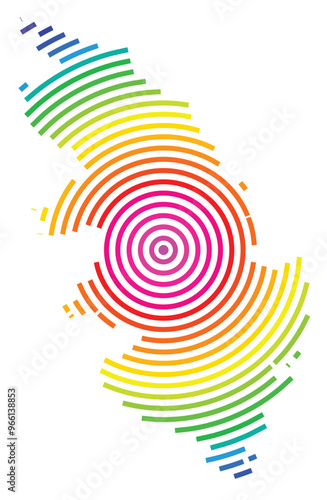 Symbol Map of the Departement Corse-du-Sud (France) showing the territory with concentric circles in rainbow colors like a shooting target