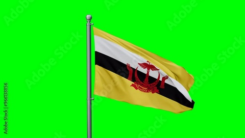 Brunei flag waving in the wind with colored chroma key with green background
