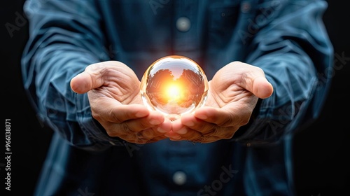 A pair of hands cupping a glowing orb, with one hand open and the other closed, symbolizing receiving vs. withholding energy photo