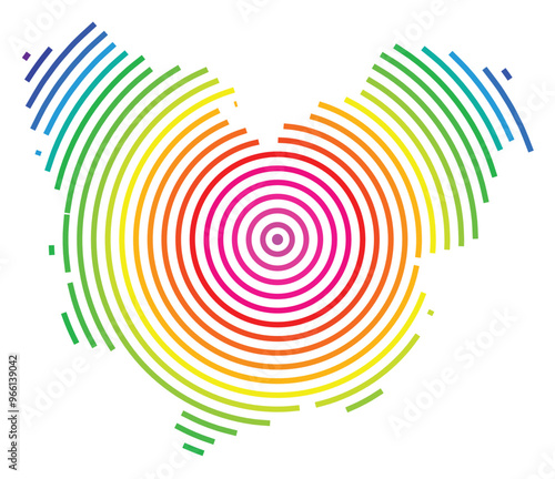 Symbol Map of the Departement Eure (France) showing the territory with concentric circles in rainbow colors like a shooting target