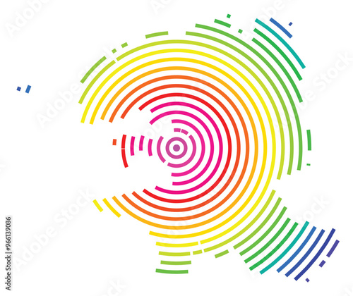 Symbol Map of the Departement Finistere (France) showing the territory with concentric circles in rainbow colors like a shooting target