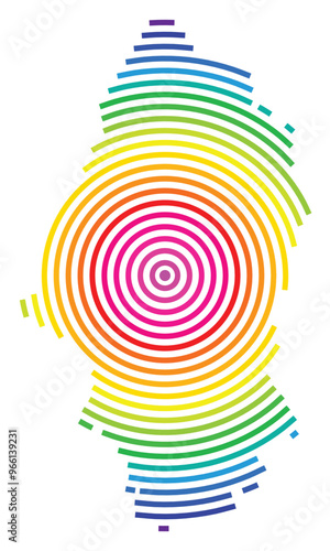 Symbol Map of the Departement Haute-Rhin (France) showing the territory with concentric circles in rainbow colors like a shooting target