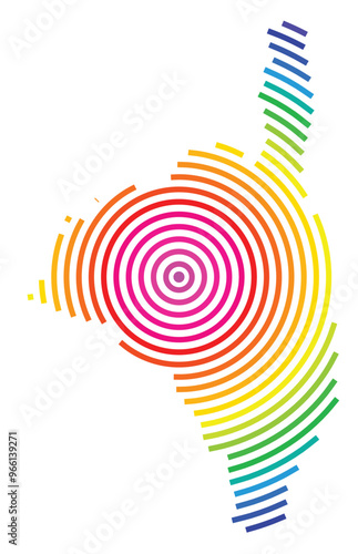 Symbol Map of the Departement Haute-Corse (France) showing the territory with concentric circles in rainbow colors like a shooting target
